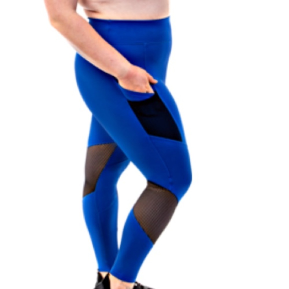 Blue POP! Fit Leggings with Black Mesh, size XL